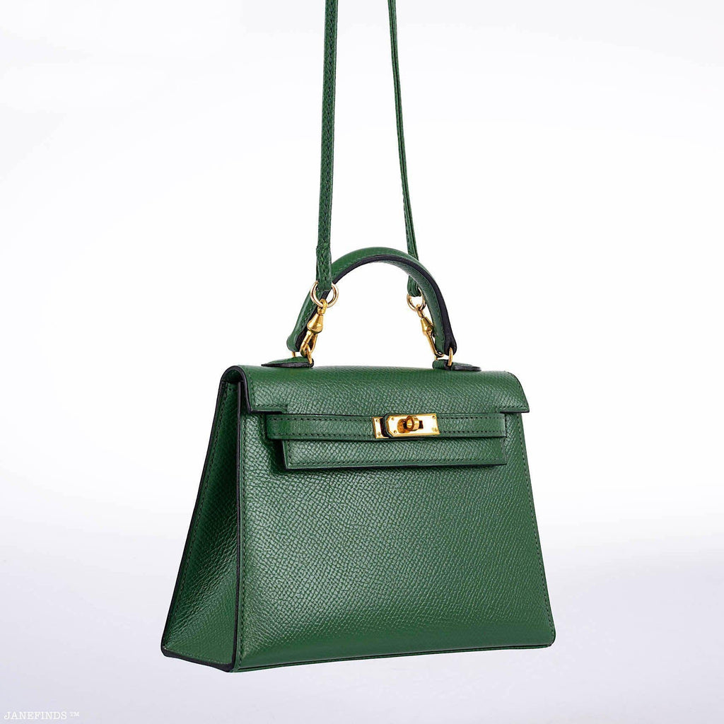 Hermes Mini Kelly 15 Vert Clair Courchevel with Gold Hardware