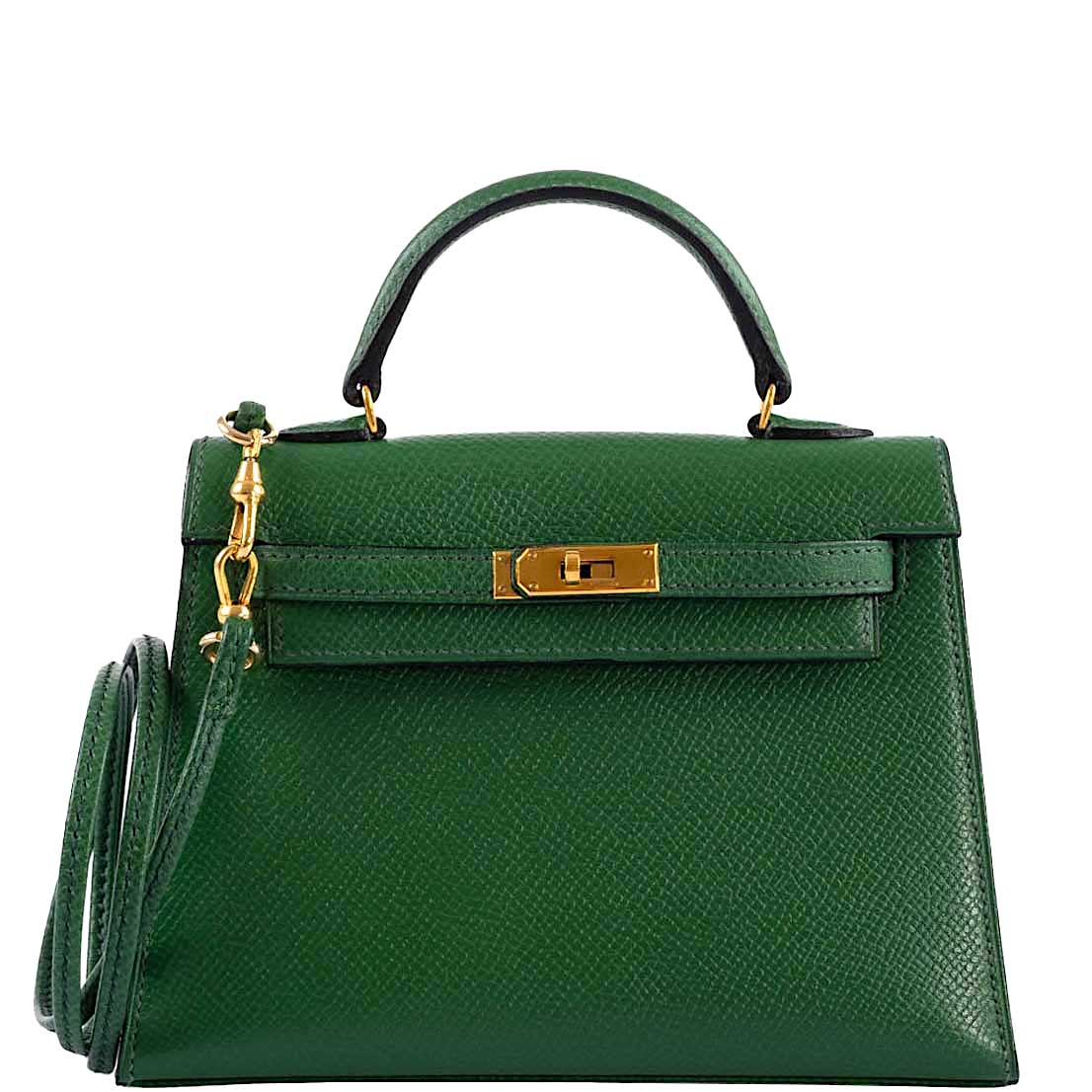 Hermes Mini Kelly 15 Vert Clair Courchevel with Gold Hardware