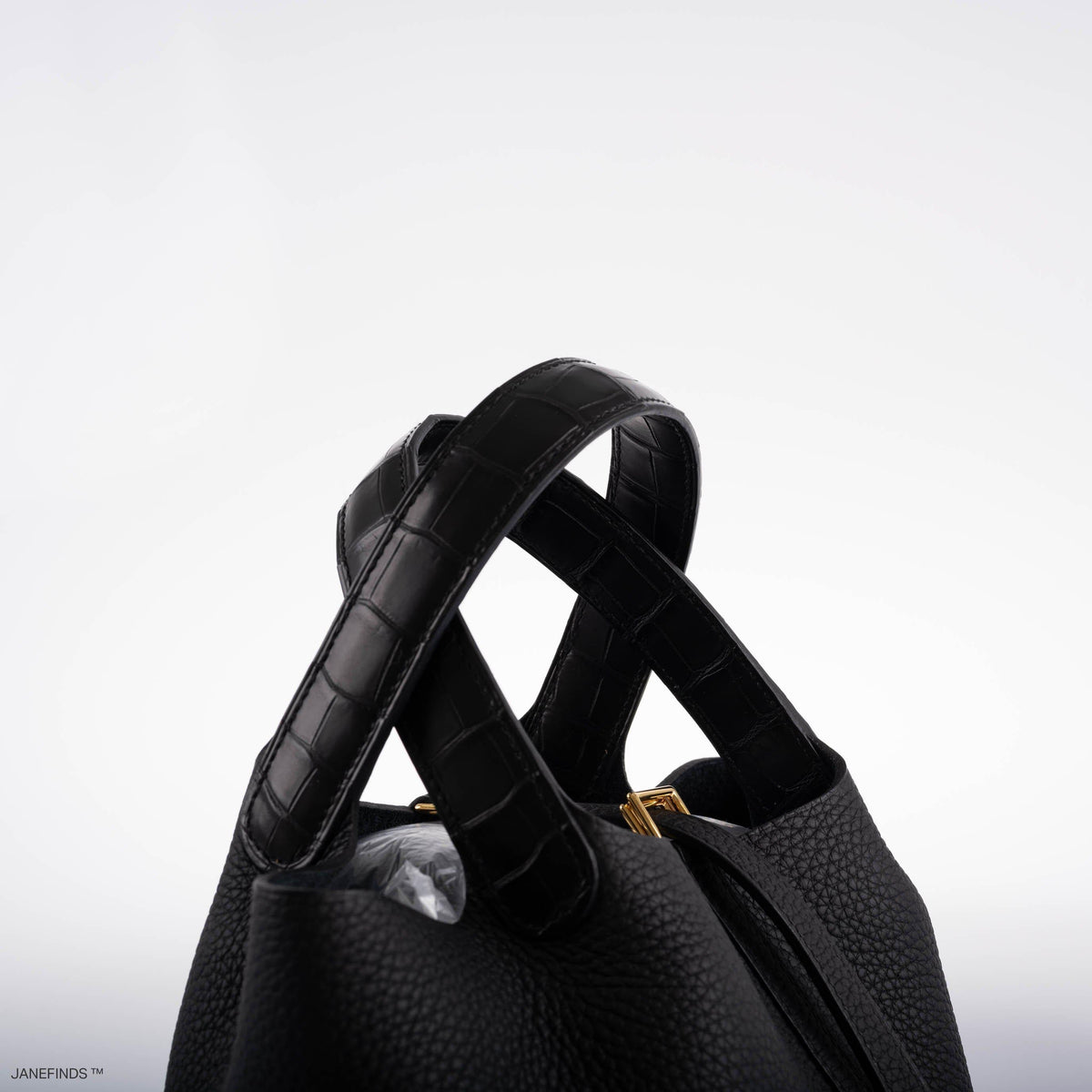 Hermes Picotin Lock Touch 18 PM Black Taurillon Clemence & Matte Alligator Gold Hardware