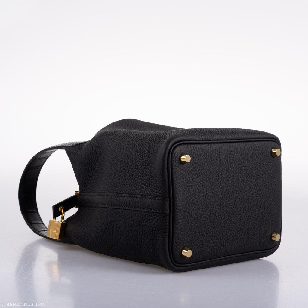 Hermes Picotin Lock Touch 18 PM Black Taurillon Clemence & Matte Alligator Gold Hardware