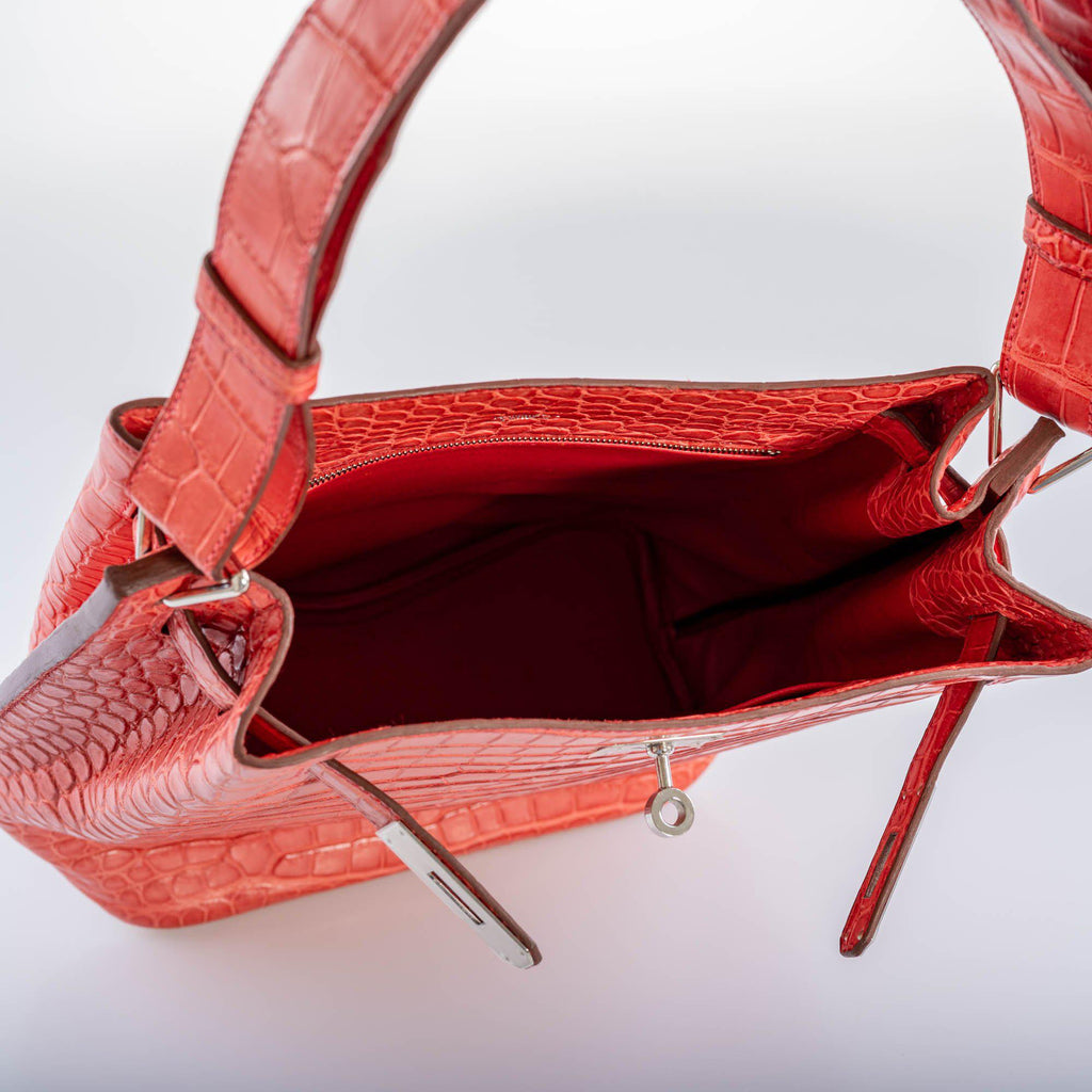 Hermes So Kelly 22 Bougenville Matte Porosus Crocodile Gold Hardware