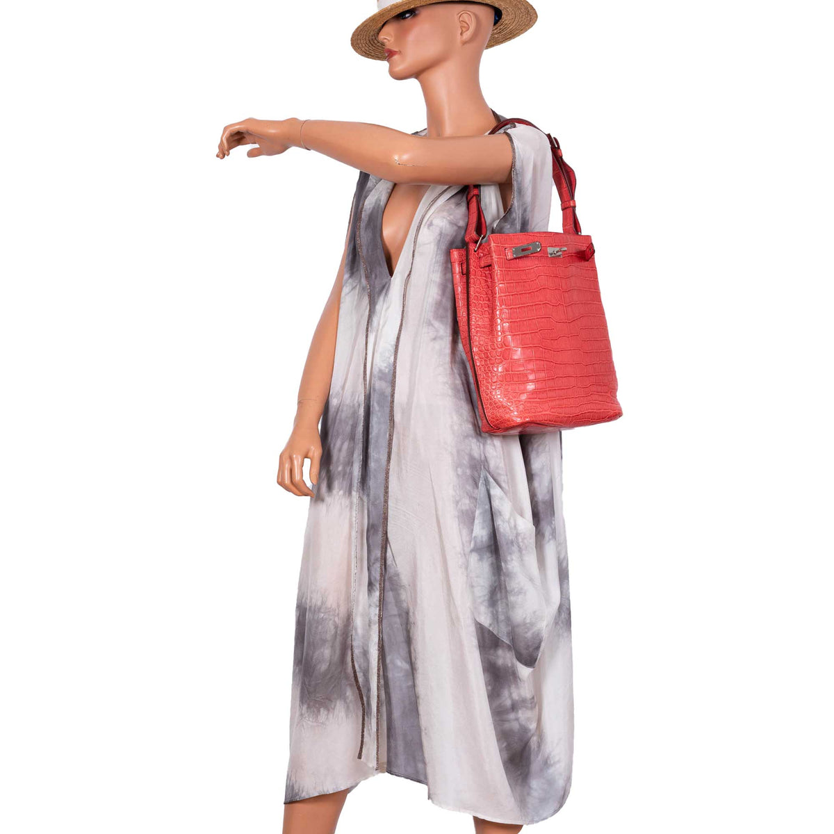 Hermes So Kelly 22 Bougenville Matte Porosus Crocodile Gold Hardware