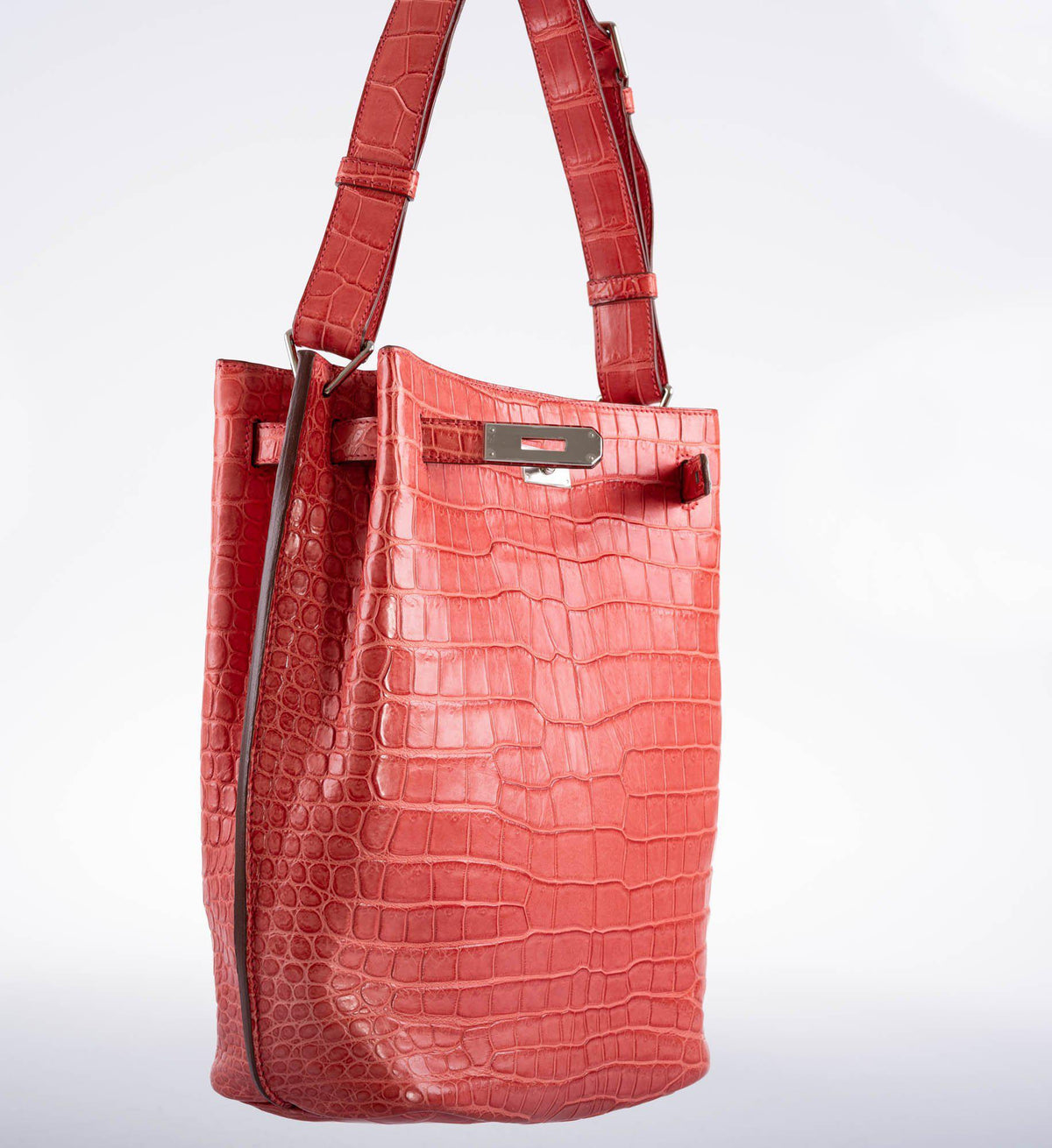 Hermes So Kelly 22 Bougenville Matte Porosus Crocodile Gold Hardware