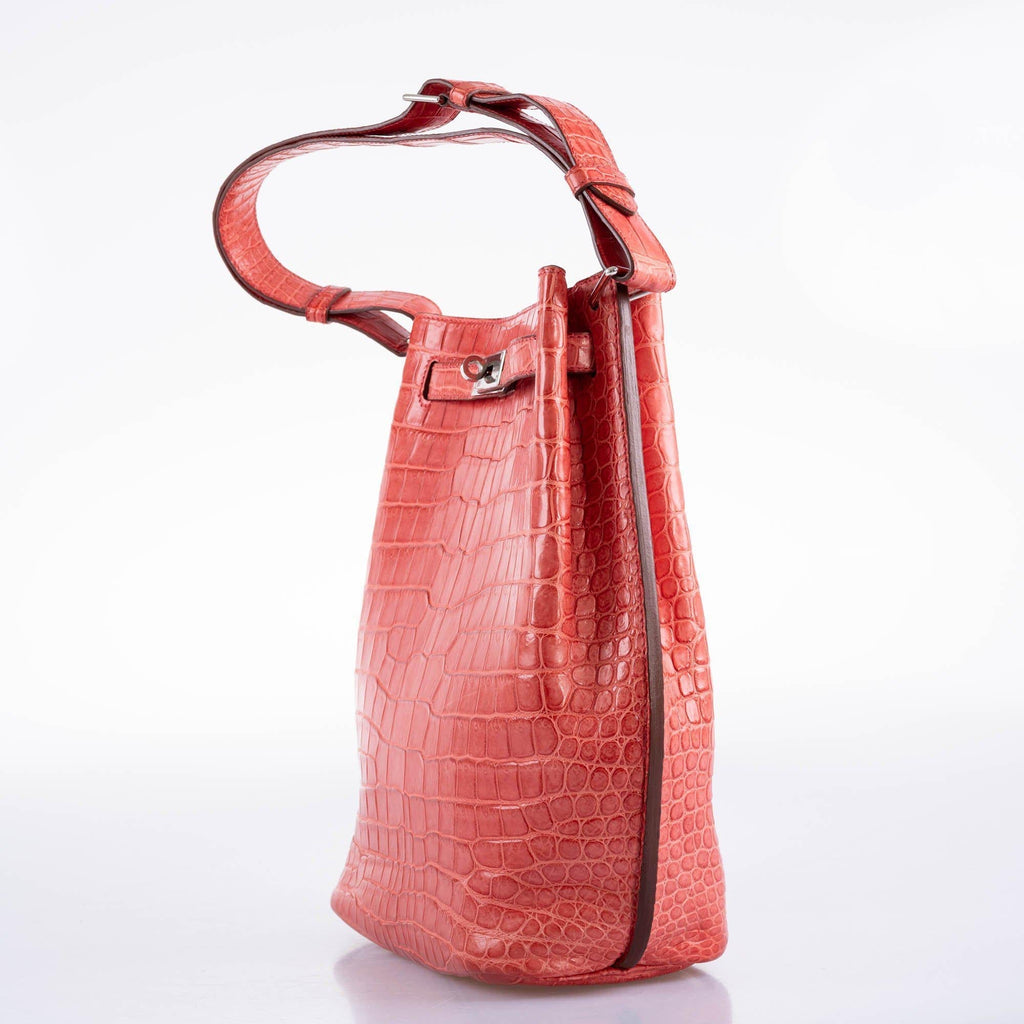 Hermes So Kelly 22 Bougenville Matte Porosus Crocodile Gold Hardware