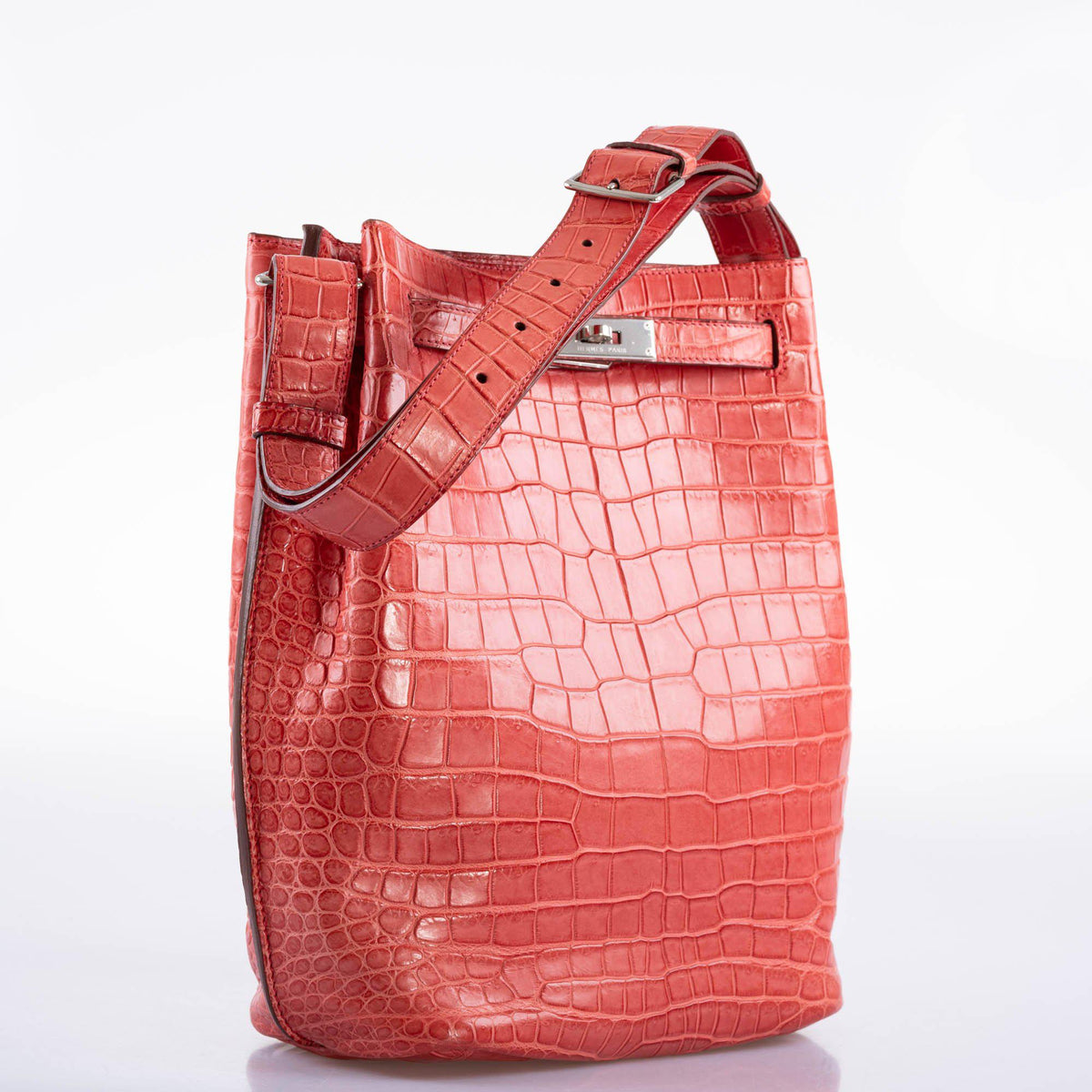 Hermes So Kelly 22 Bougenville Matte Porosus Crocodile Gold Hardware