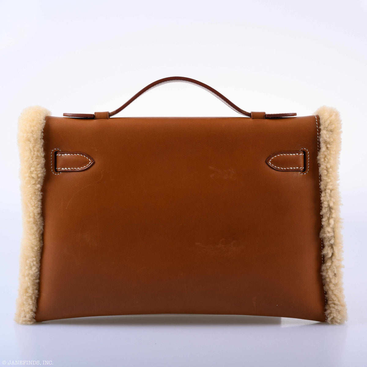 Hermes Teddy Kelly Clutch Barenia Leather & Mouton Shearling Palladium Hardware