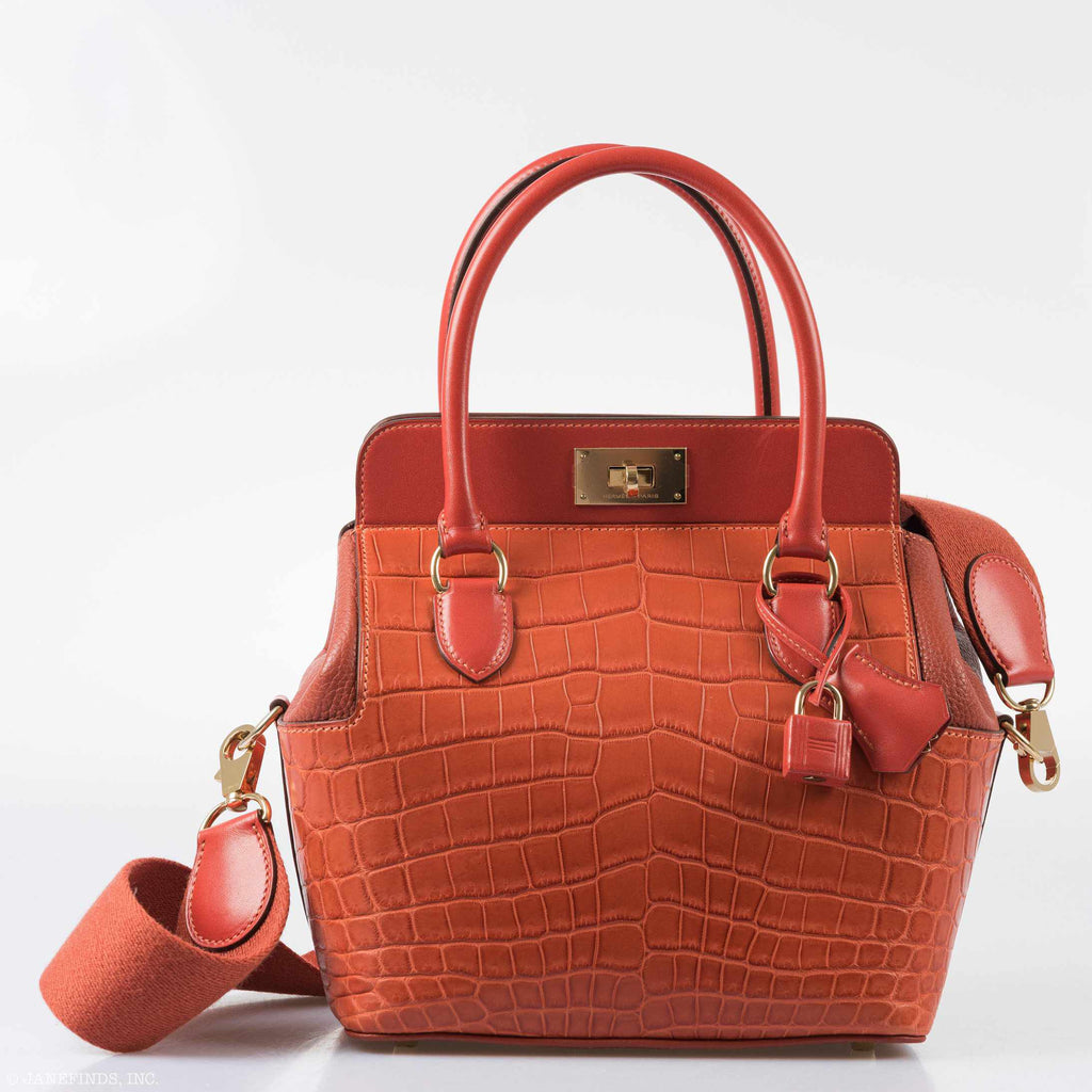 Hermes Toolbox Puzzle 20 Matte Sanguine Niloticus Crocodile & Clemence Permabrass Hardware