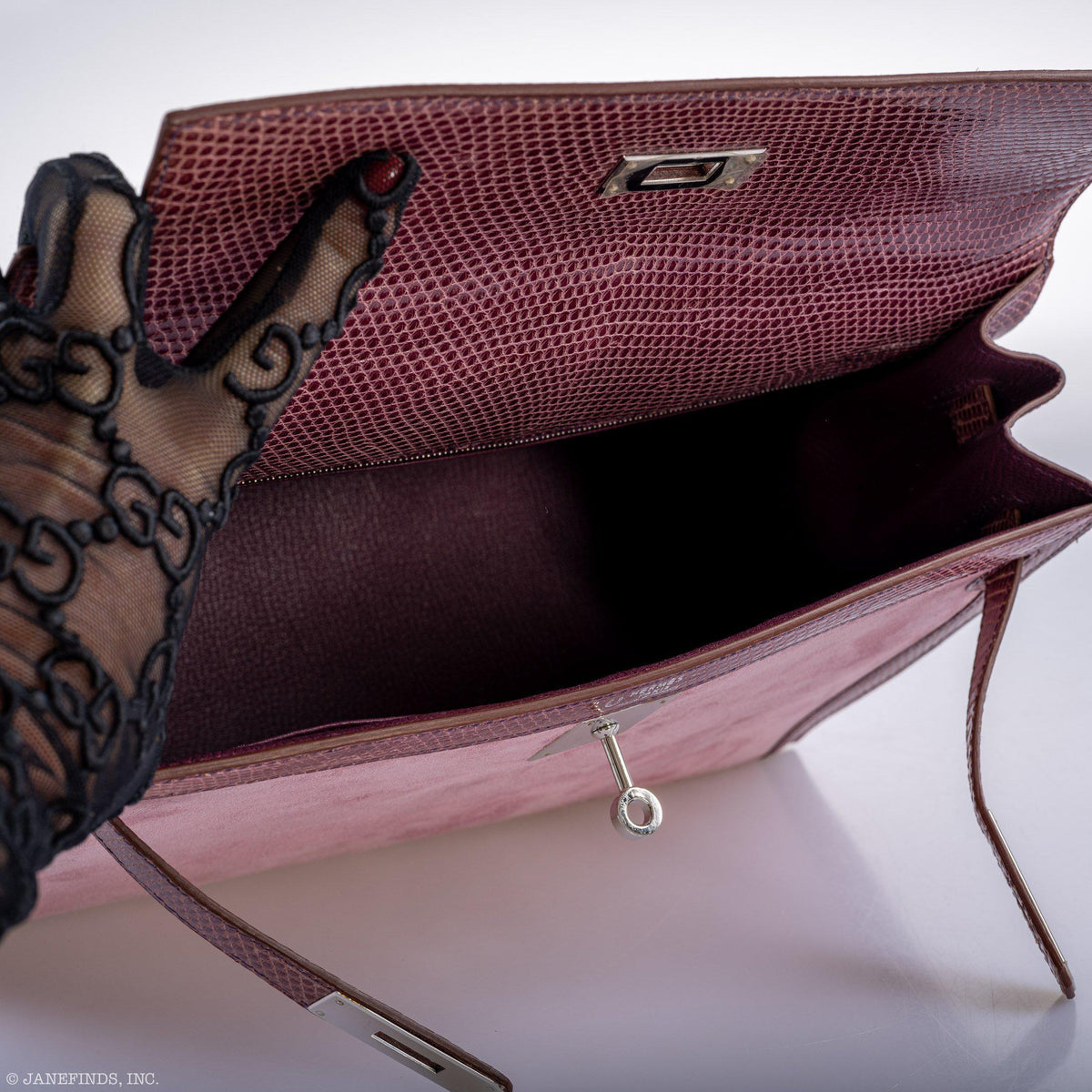 Hermes Unique HSS Kelly 32 Sellier Rose Indienne Doblis Suede & Mauve Lizard with Palladium Hardware