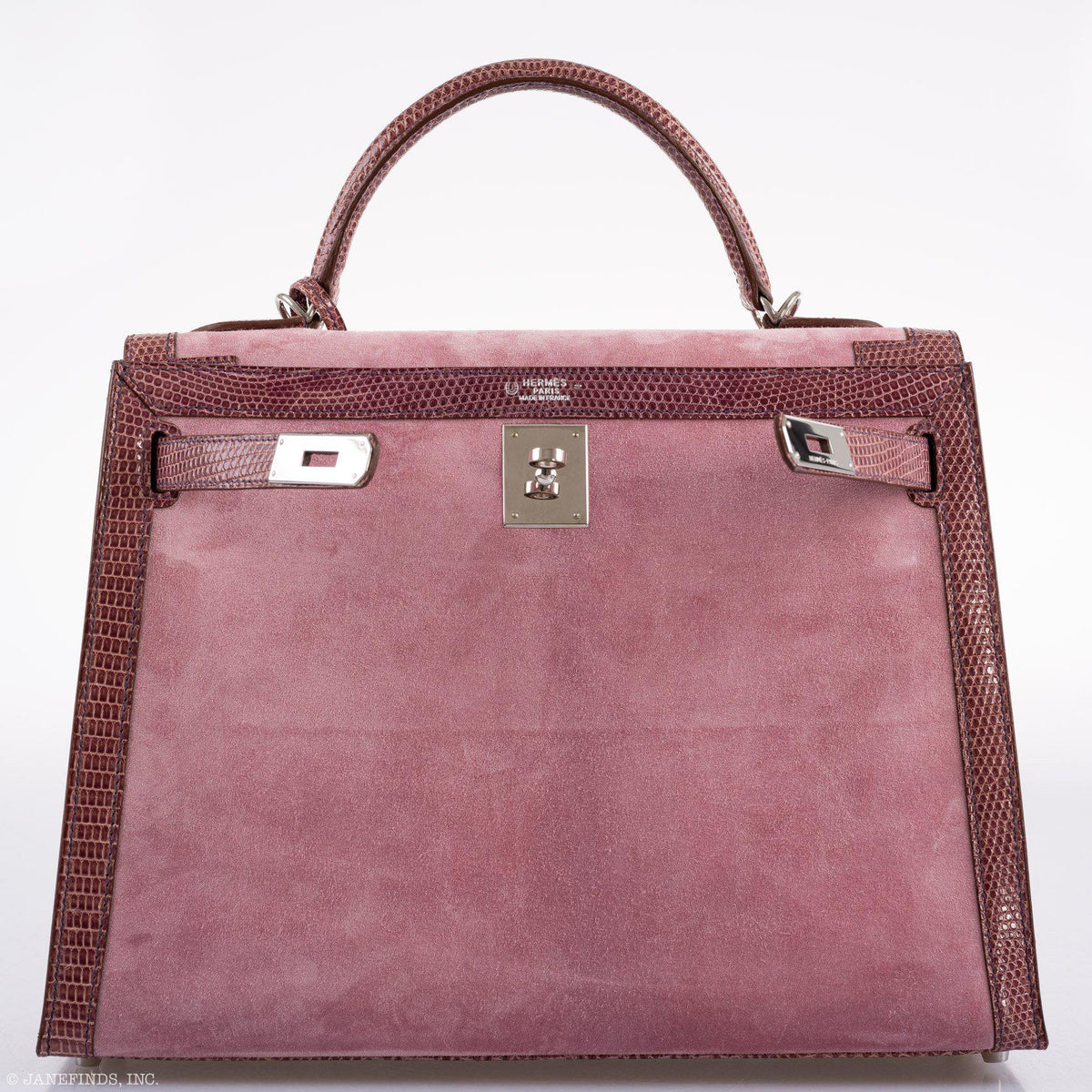 Hermes Unique HSS Kelly 32 Sellier Rose Indienne Doblis Suede & Mauve Lizard with Palladium Hardware