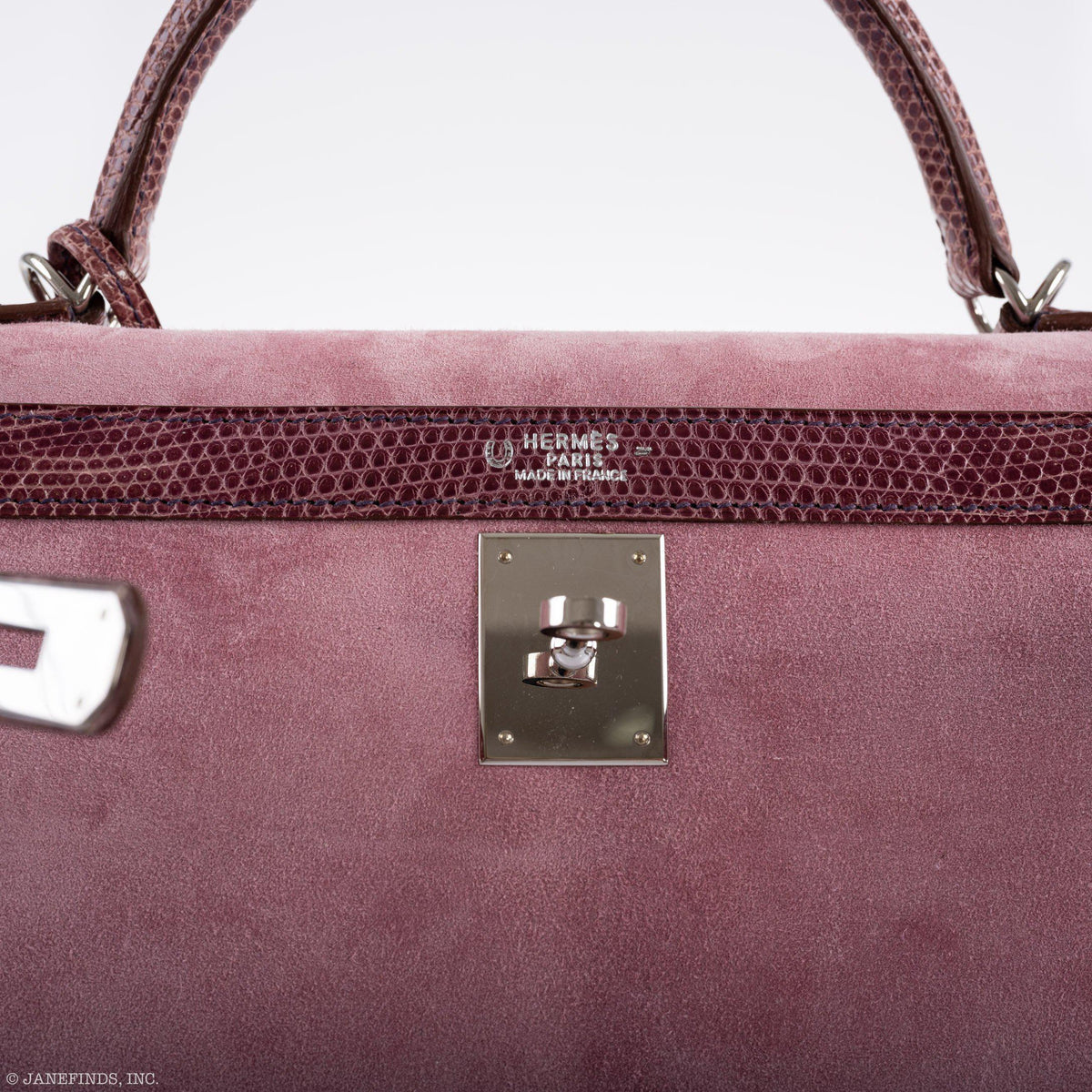 Hermes Unique HSS Kelly 32 Sellier Rose Indienne Doblis Suede & Mauve Lizard with Palladium Hardware