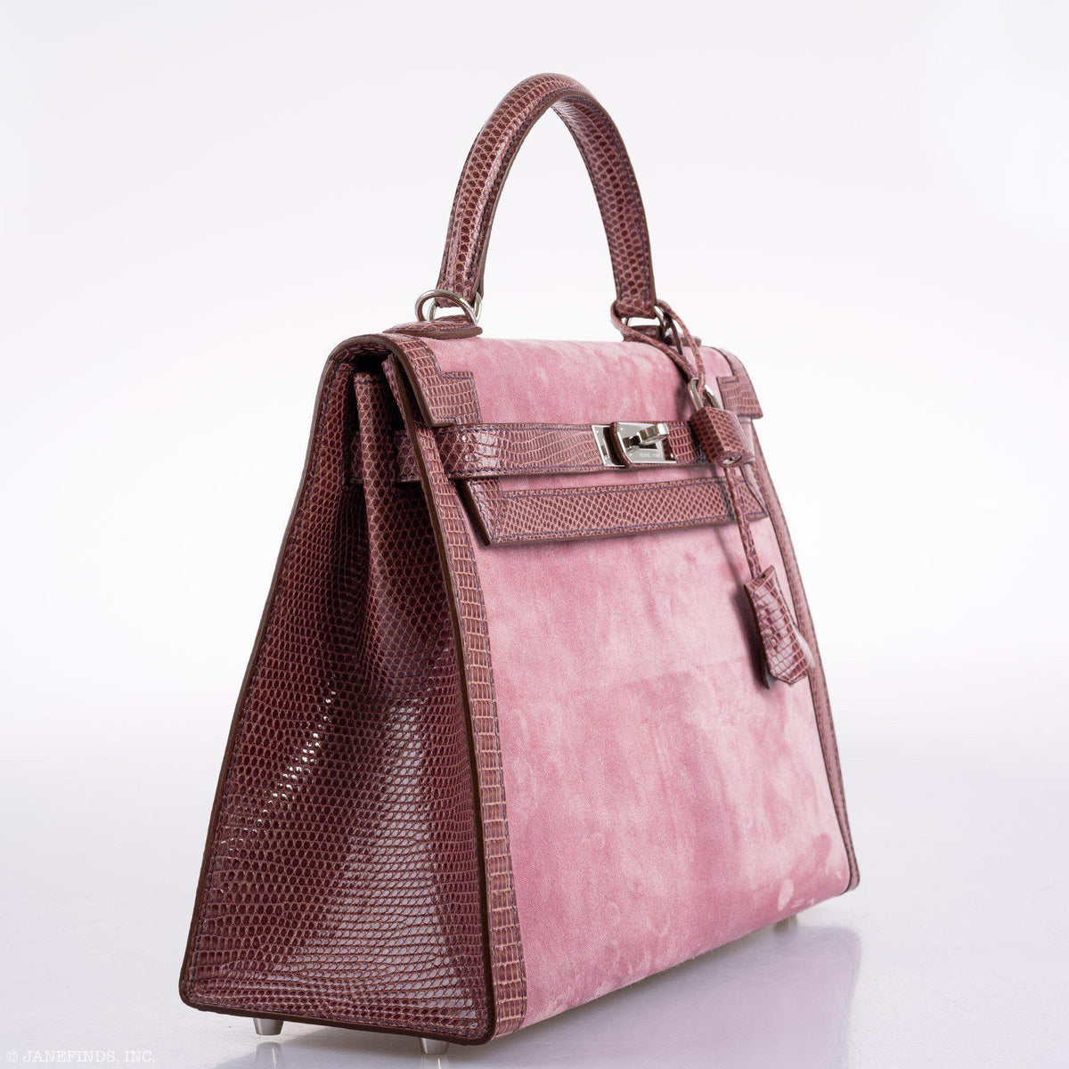 Hermes Unique HSS Kelly 32 Sellier Rose Indienne Doblis Suede & Mauve Lizard with Palladium Hardware