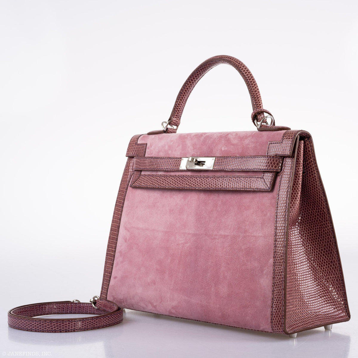 Hermes Unique HSS Kelly 32 Sellier Rose Indienne Doblis Suede & Mauve Lizard with Palladium Hardware