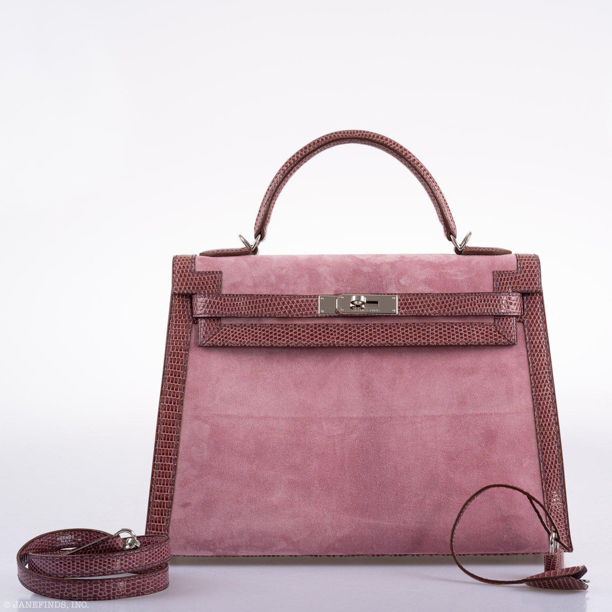 Hermes Unique HSS Kelly 32 Sellier Rose Indienne Doblis Suede & Mauve Lizard with Palladium Hardware