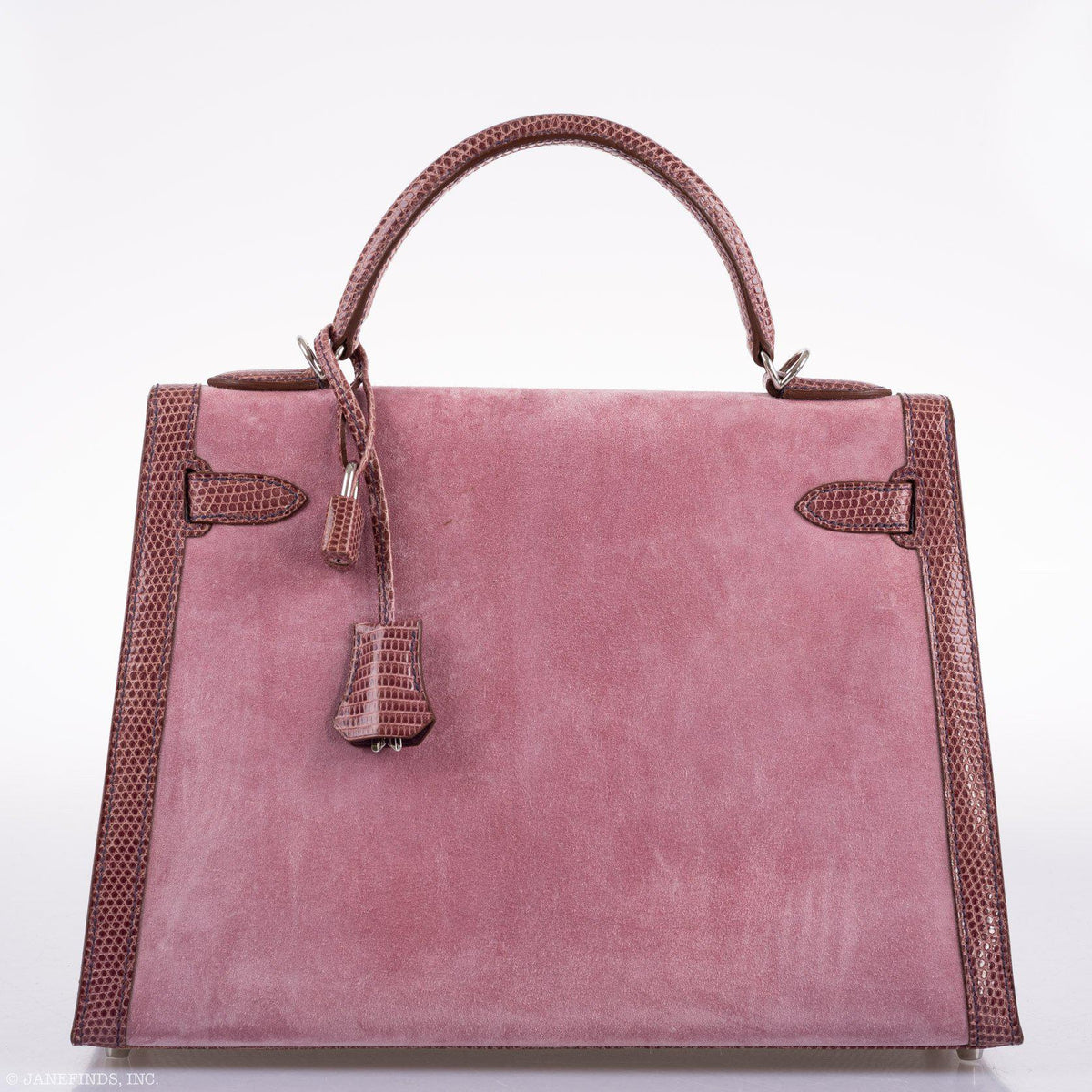 Hermes Unique HSS Kelly 32 Sellier Rose Indienne Doblis Suede & Mauve Lizard with Palladium Hardware