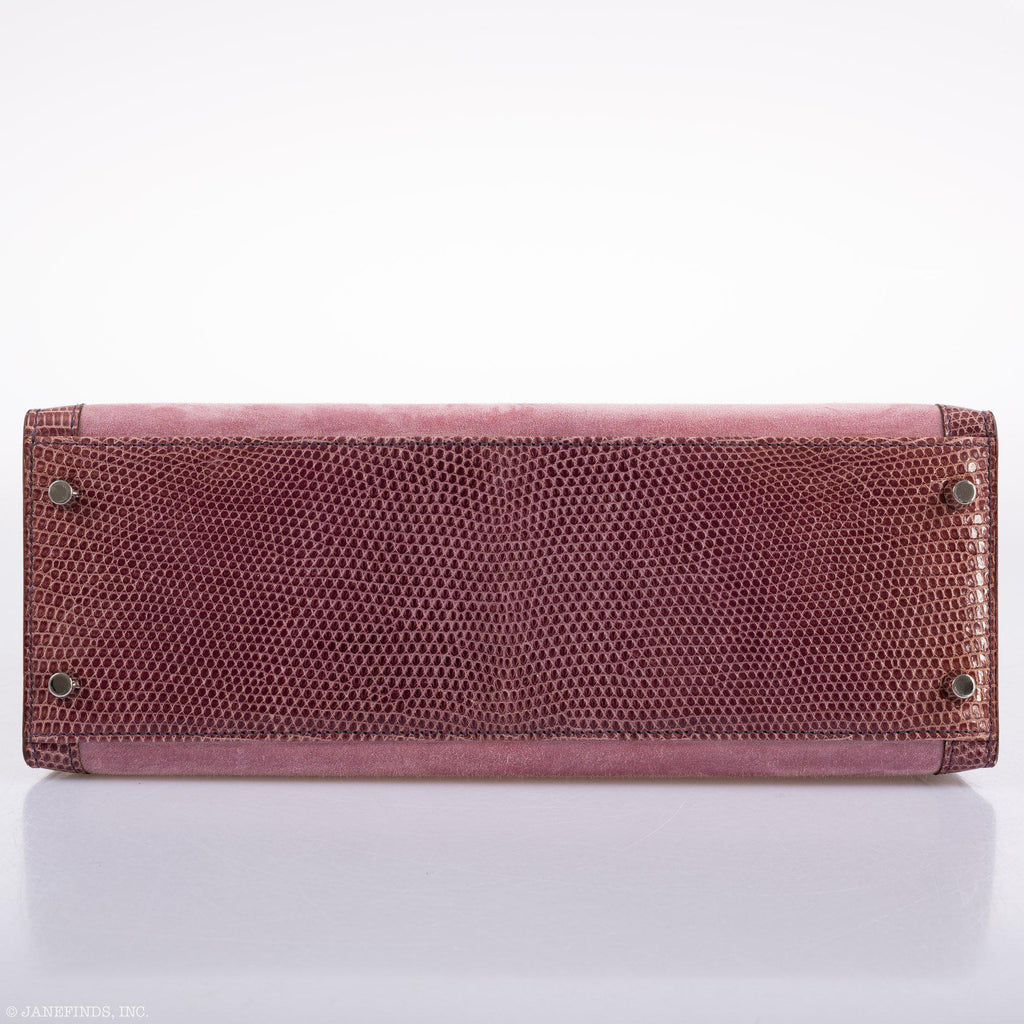 Hermes Unique HSS Kelly 32 Sellier Rose Indienne Doblis Suede & Mauve Lizard with Palladium Hardware