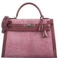 Hermes Unique HSS Kelly 32 Sellier Rose Indienne Doblis Suede & Mauve Lizard with Palladium Hardware