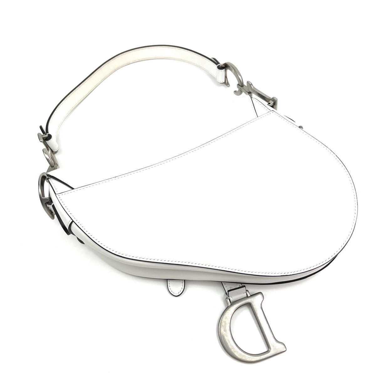 CHRISTIAN DIOR White Leather Saddle Bag