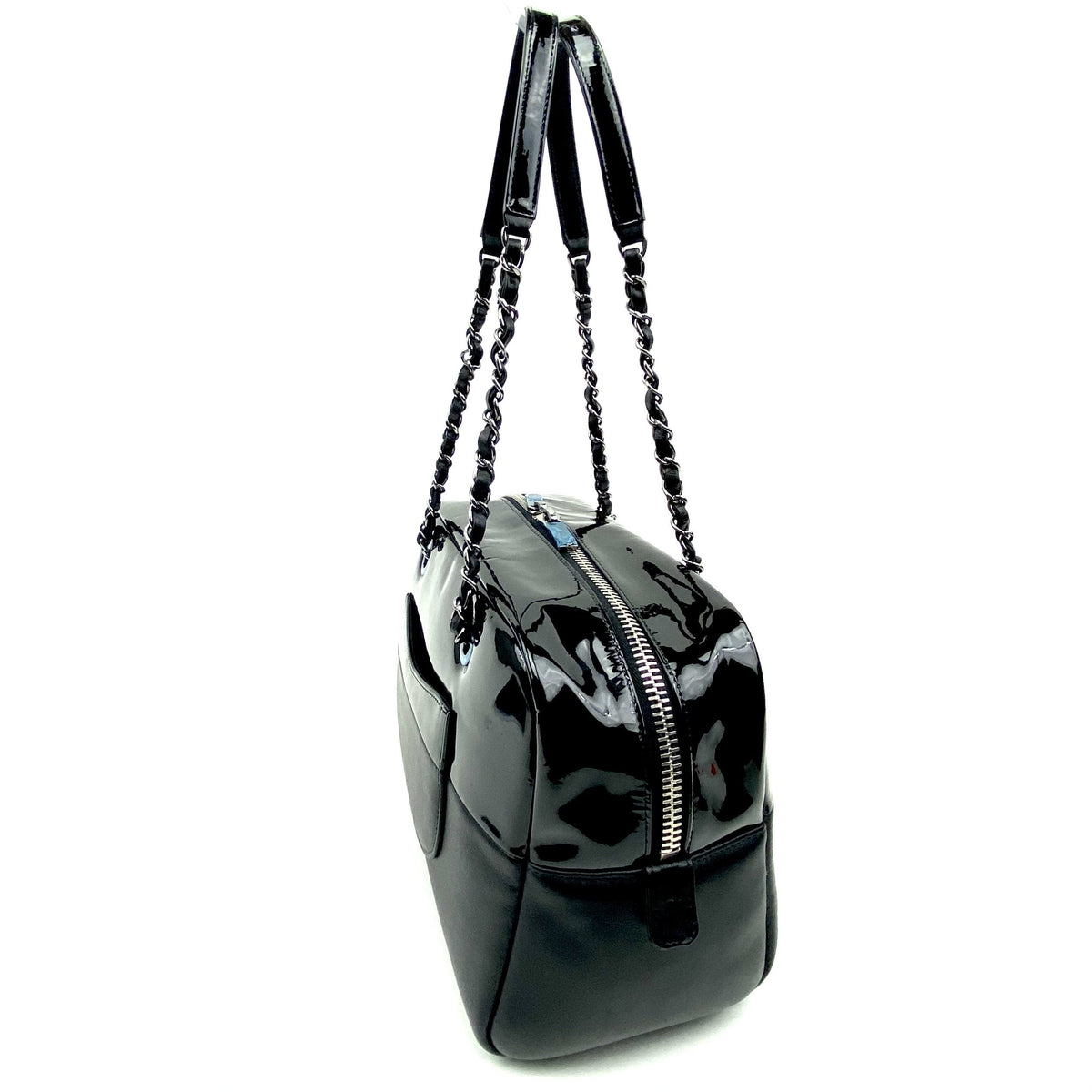 CHANEL Patent & Lambskin Leather Bowling Bag