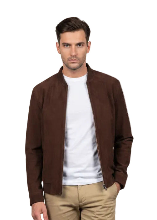 Classic Mocha Suede Bomber Jacket