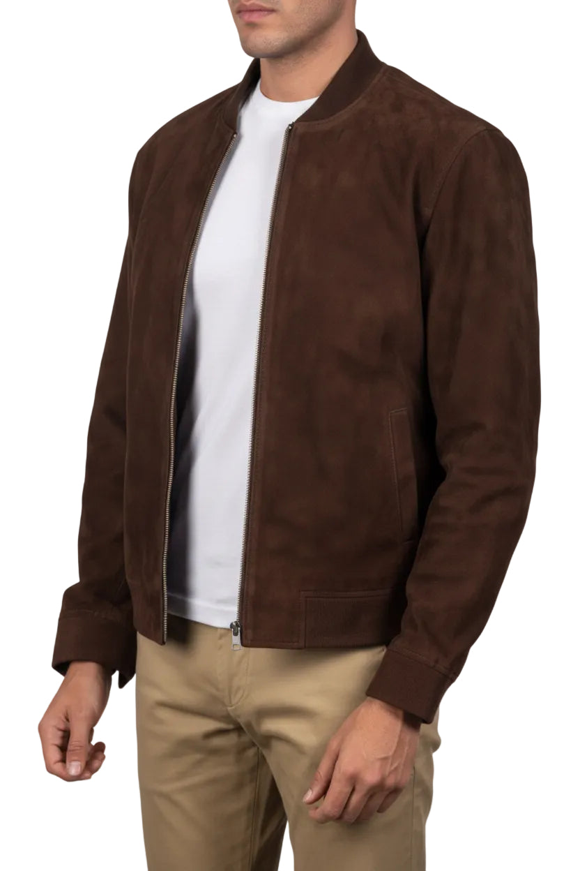 Classic Mocha Suede Bomber Jacket