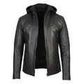 Urban Black Hooded Leather Biker Jacket