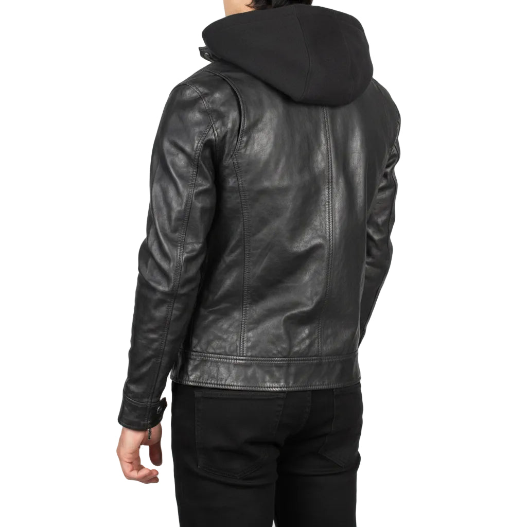 Urban Black Hooded Leather Biker Jacket