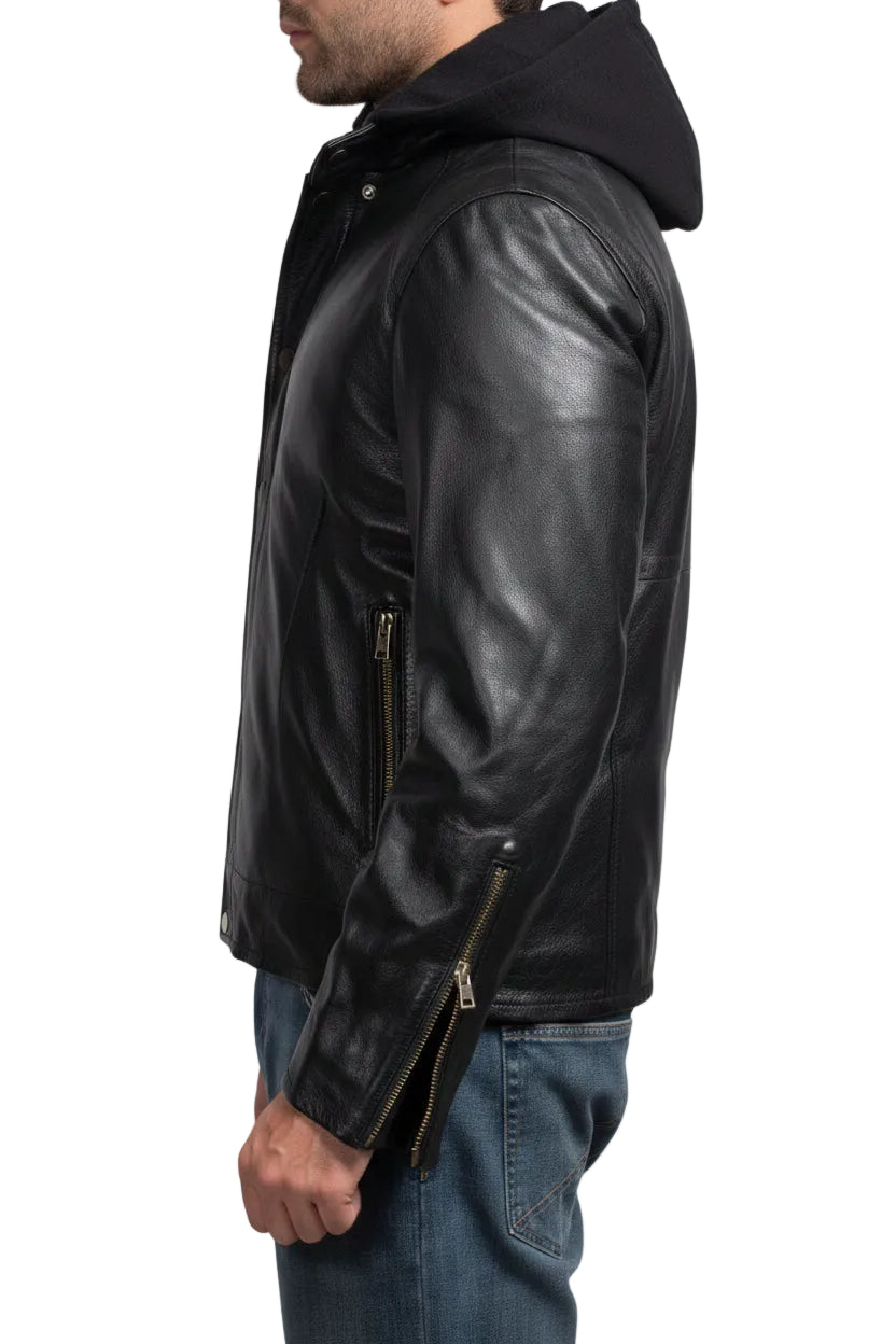 Urban Black Hooded Leather Jacket