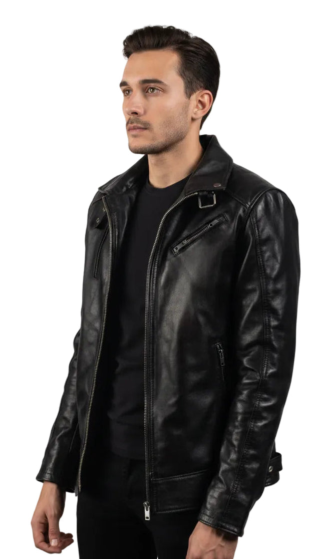 Classic Black Leather Biker Jacket