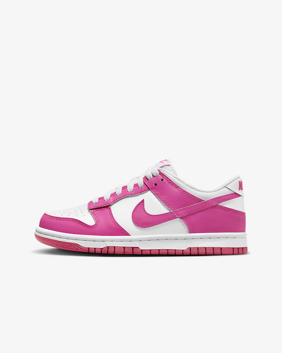 Nike Kids' Dunk Low Shoes - White / Laser Fuchsia