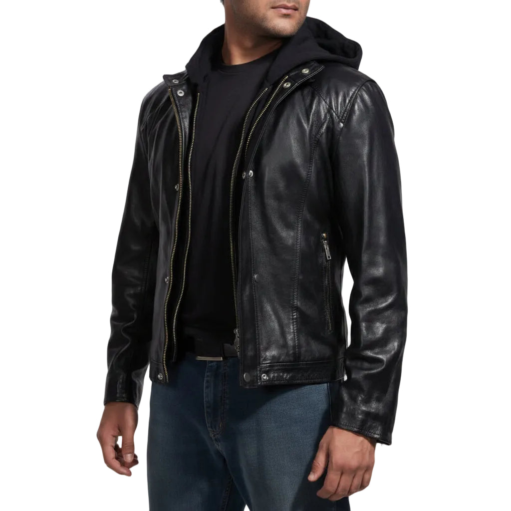 Urban Black Hooded Leather Jacket