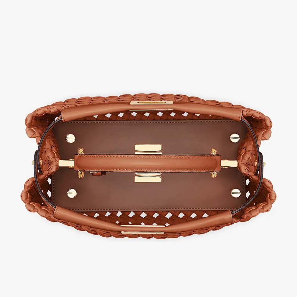 PEEKABOO MINI Brown Leather Interlace Bag