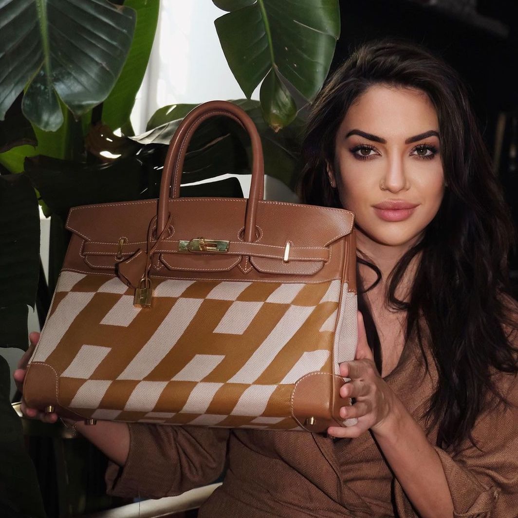 Vintage Hermes Birkin 35 Gold Courchevel with Painted Ulysses Toile Canvas & Gold Hardware