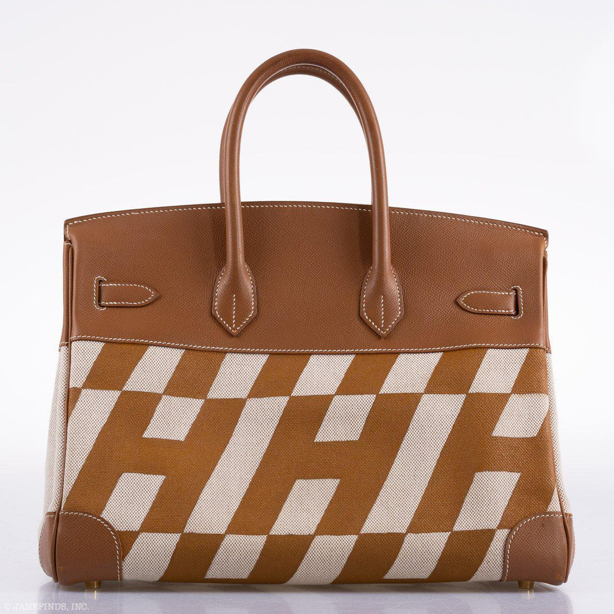 Vintage Hermes Birkin 35 Gold Courchevel with Painted Ulysses Toile Canvas & Gold Hardware