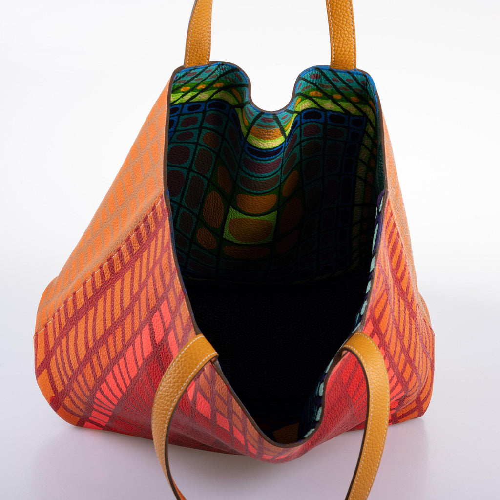 Vintage Hermes Double ‘Cyber’ Sens 36 Custom Painted Clemence Reversible Tote