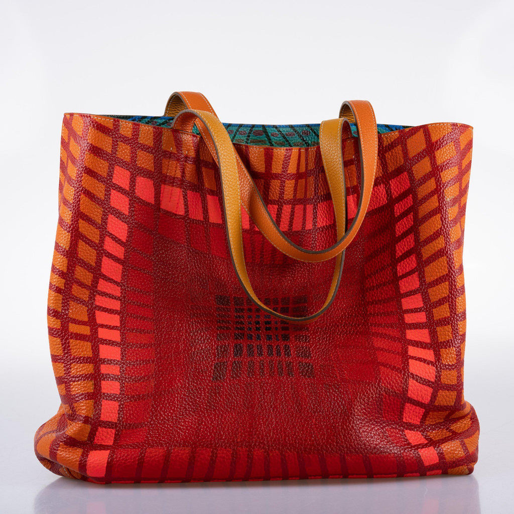 Vintage Hermes Double ‘Cyber’ Sens 36 Custom Painted Clemence Reversible Tote