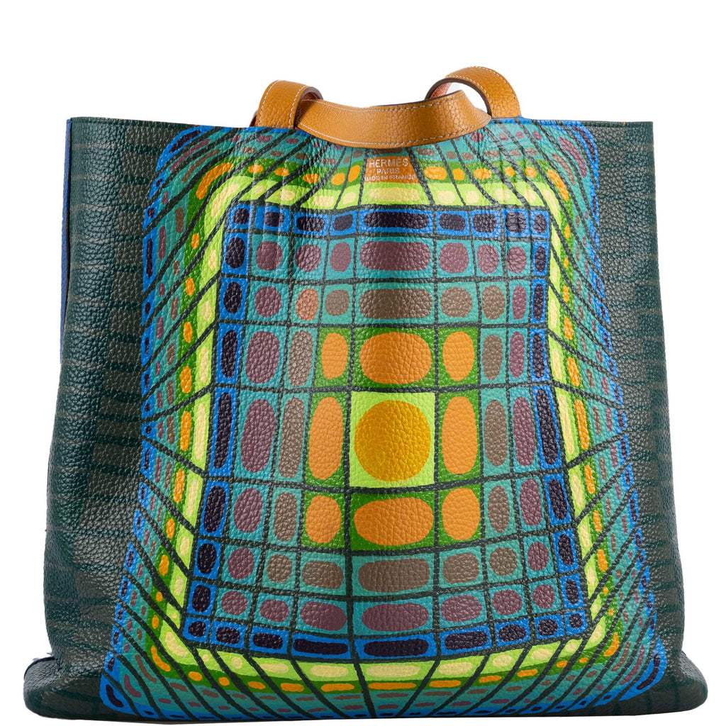 Vintage Hermes Double ‘Cyber’ Sens 36 Custom Painted Clemence Reversible Tote