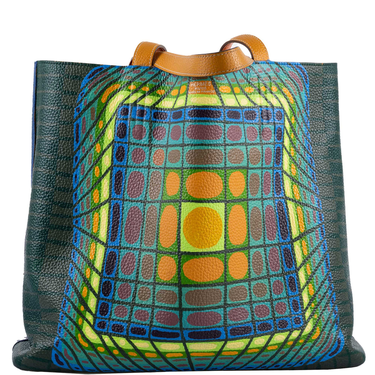Vintage Hermes Double ‘Cyber’ Sens 36 Custom Painted Clemence Reversible Tote