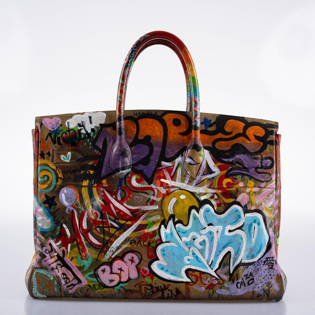 Vintage Hermes ‘Graffiti’ Birkin 35 Custom Painted Box Leather with Gold Hardware