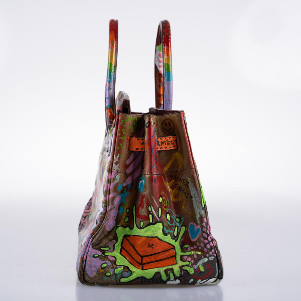 Vintage Hermes ‘Graffiti’ Birkin 35 Custom Painted Box Leather with Gold Hardware
