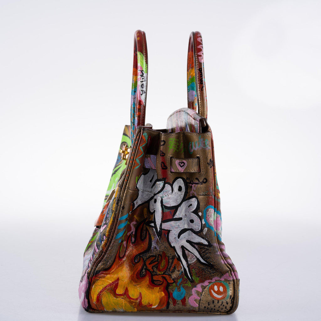 Vintage Hermes ‘Graffiti’ Birkin 35 Custom Painted Box Leather with Gold Hardware