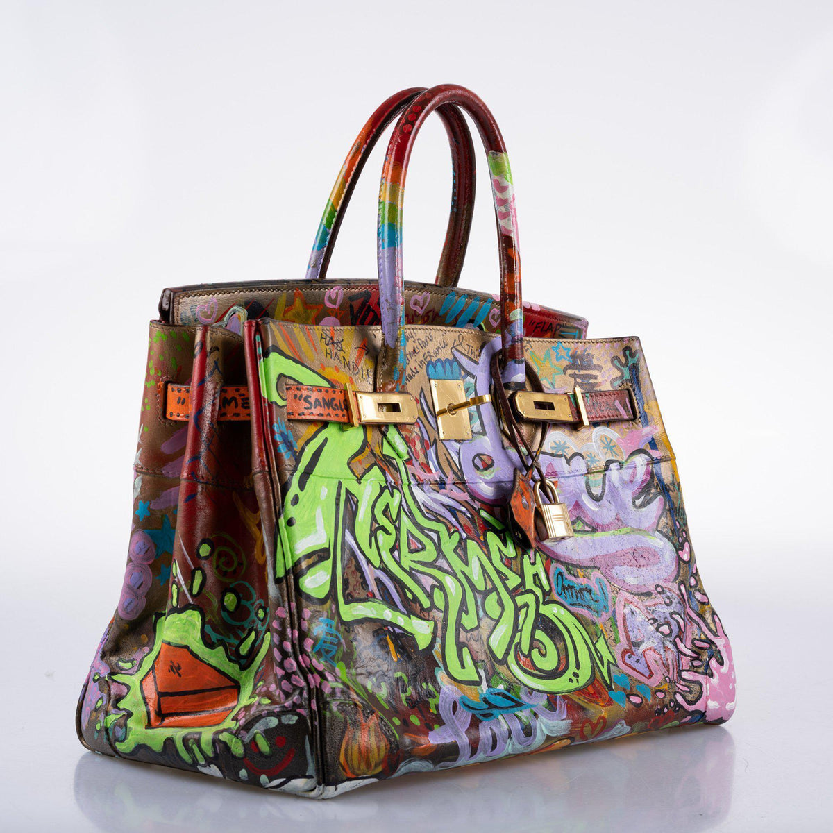 Vintage Hermes ‘Graffiti’ Birkin 35 Custom Painted Box Leather with Gold Hardware
