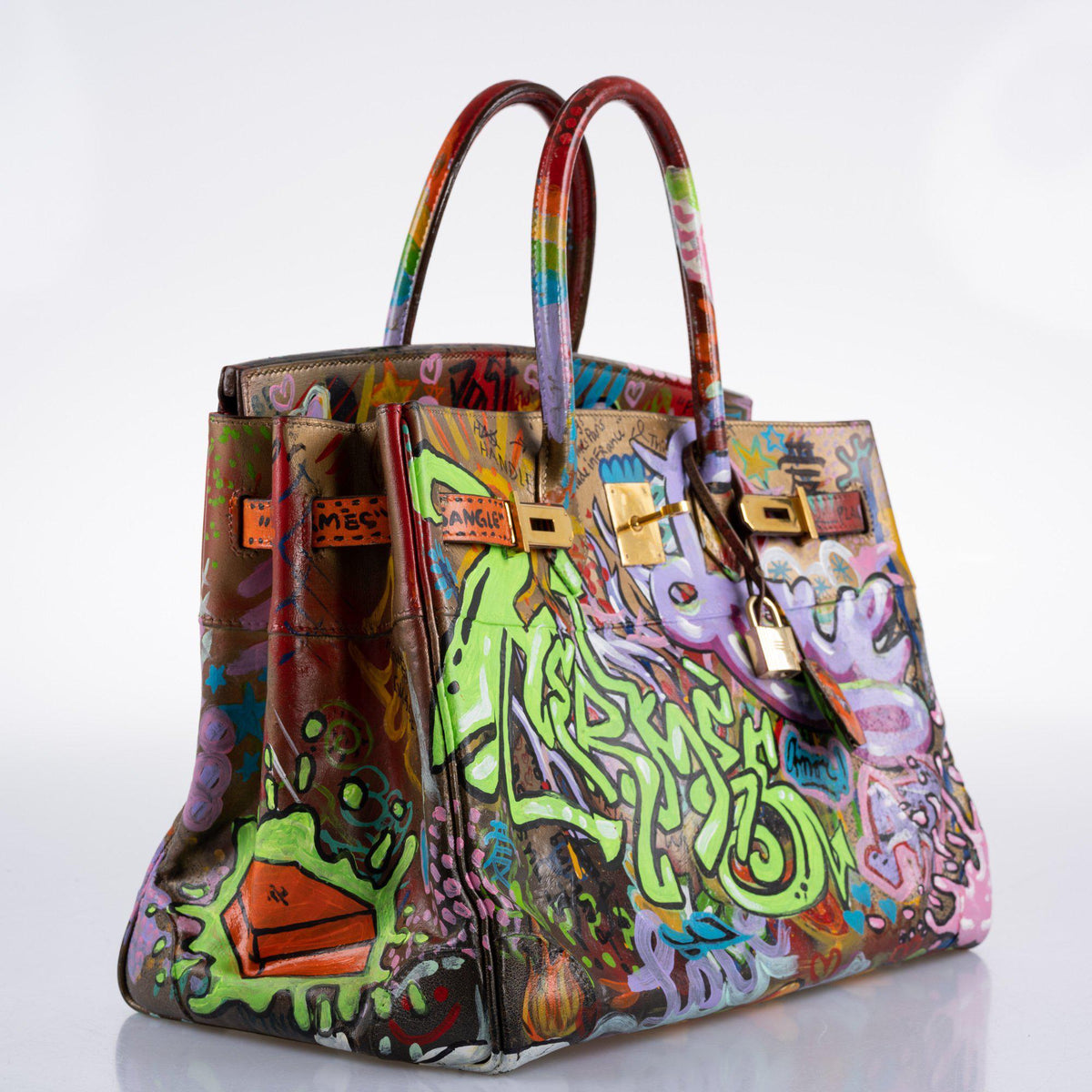 Vintage Hermes ‘Graffiti’ Birkin 35 Custom Painted Box Leather with Gold Hardware