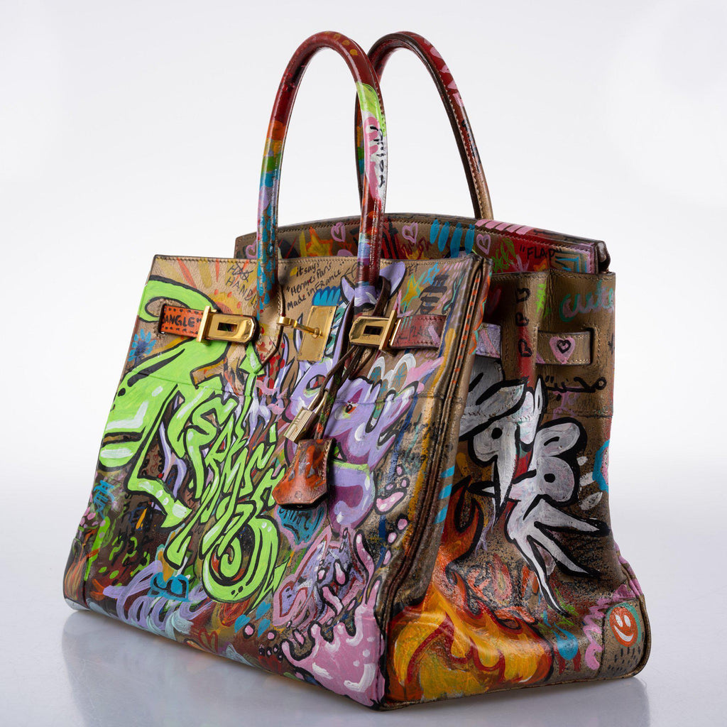 Vintage Hermes ‘Graffiti’ Birkin 35 Custom Painted Box Leather with Gold Hardware