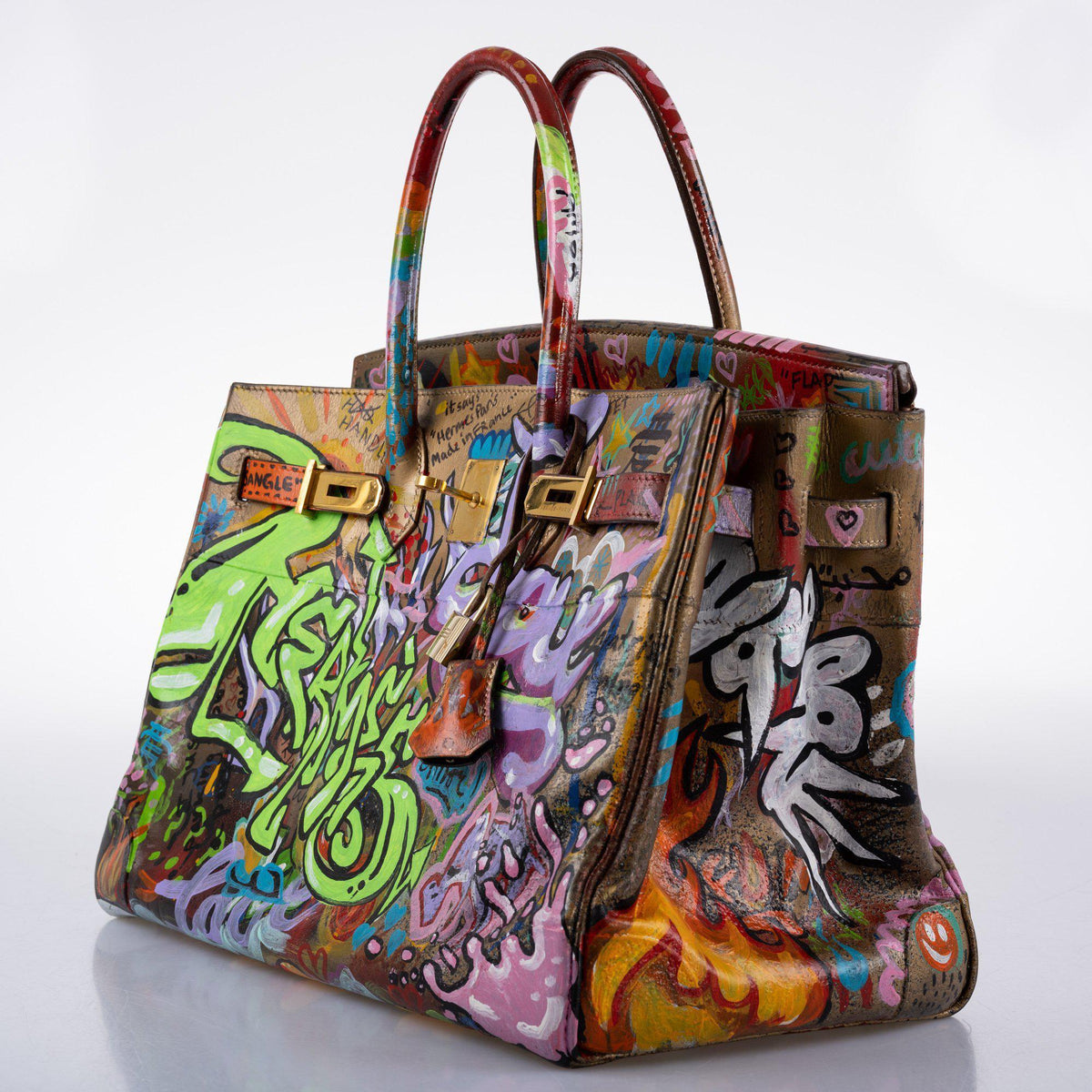 Vintage Hermes ‘Graffiti’ Birkin 35 Custom Painted Box Leather with Gold Hardware