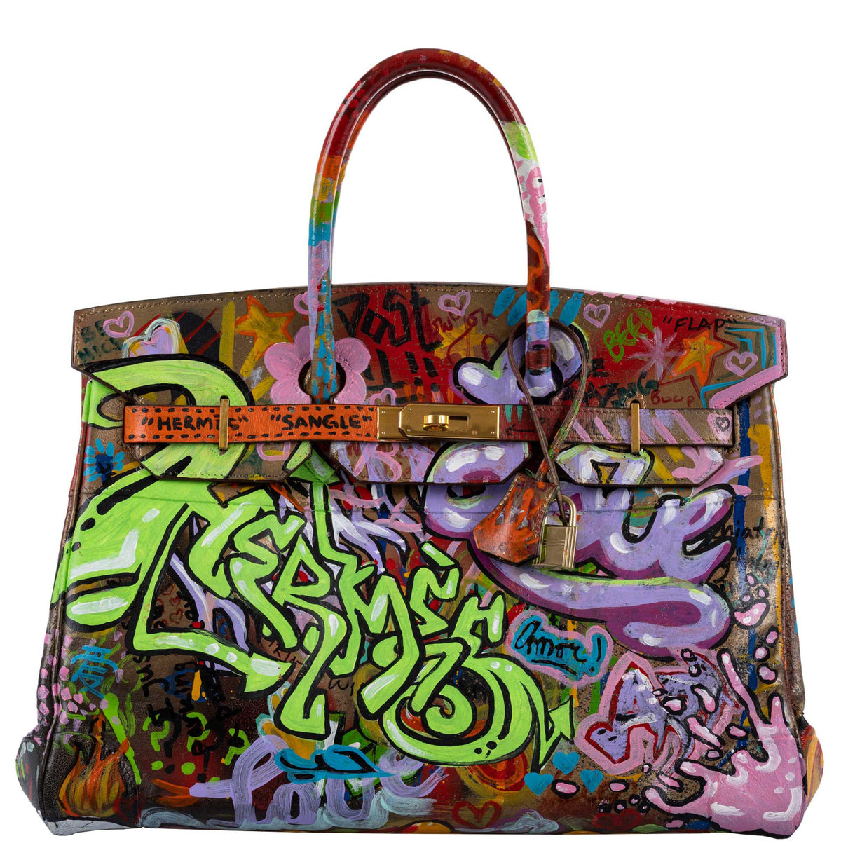 Vintage Hermes ‘Graffiti’ Birkin 35 Custom Painted Box Leather with Gold Hardware
