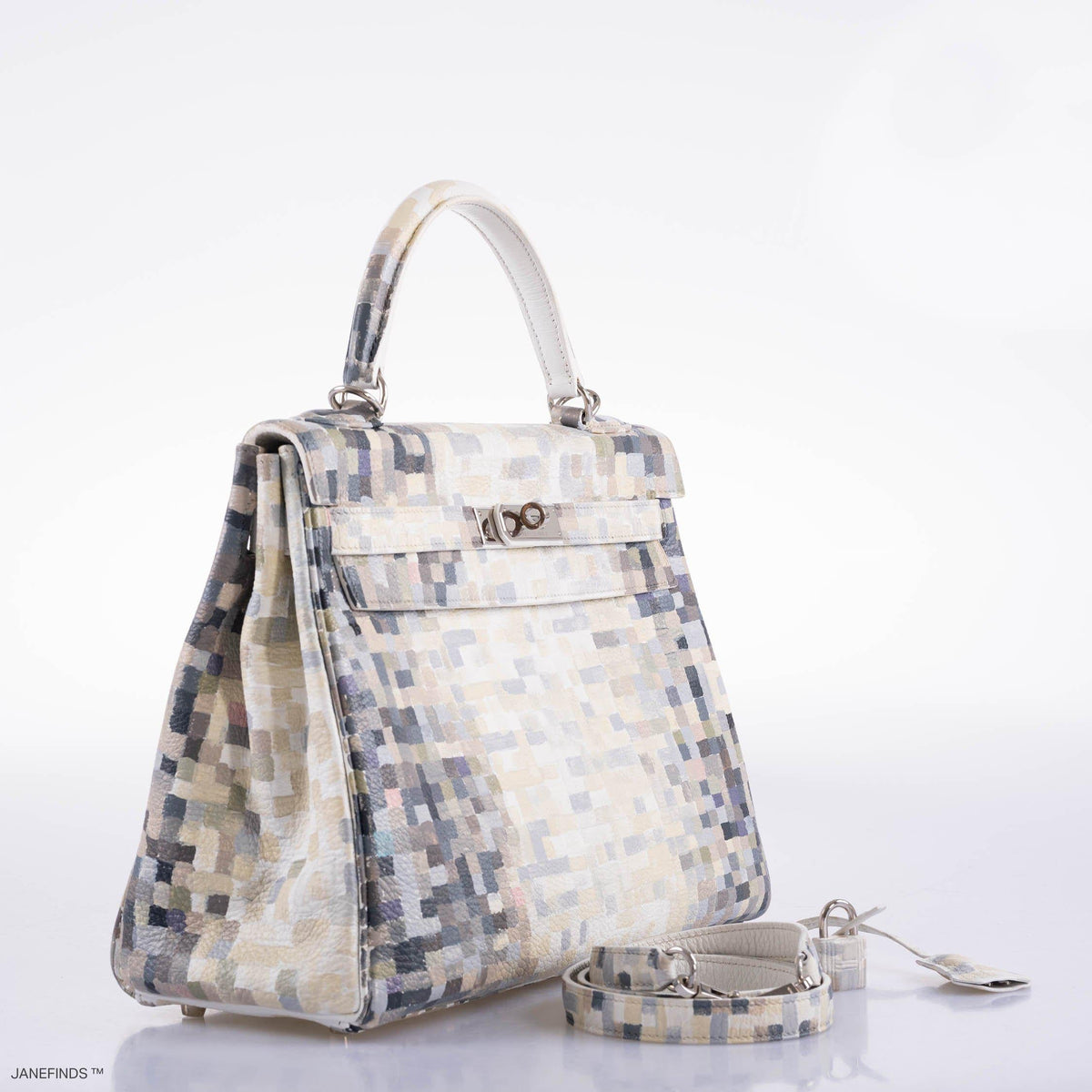 Vintage Hermes Kelly 32 Digital Hima Custom Painted Clemence with Palladium Hardware