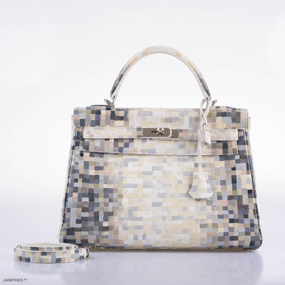 Vintage Hermes Kelly 32 Digital Hima Custom Painted Clemence with Palladium Hardware