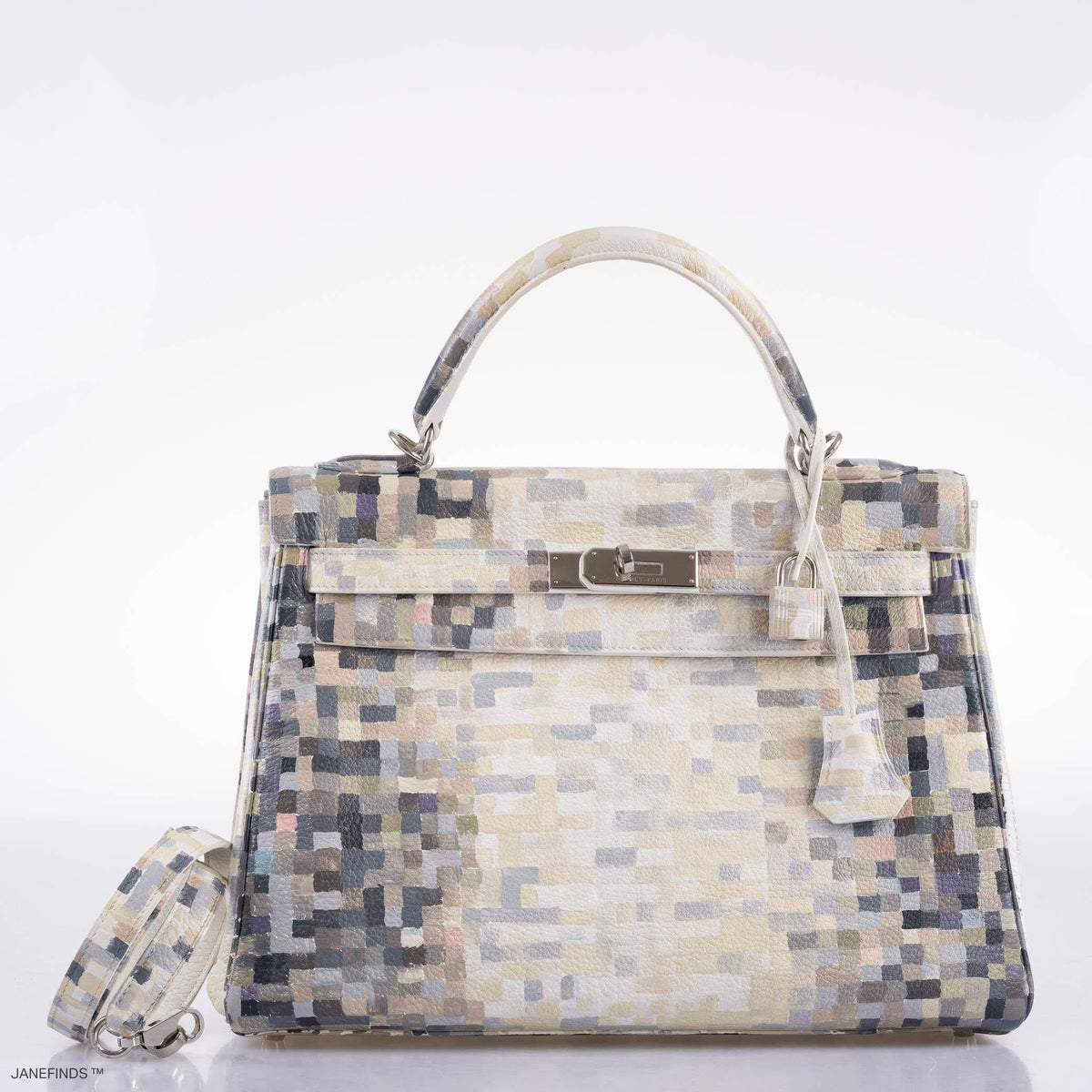 Vintage Hermes Kelly 32 Digital Hima Custom Painted Clemence with Palladium Hardware