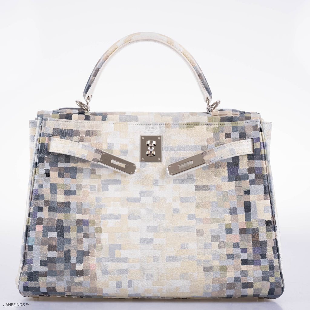 Vintage Hermes Kelly 32 Digital Hima Custom Painted Clemence with Palladium Hardware