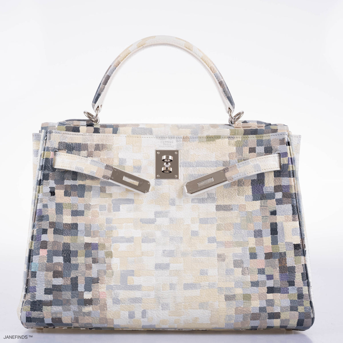 Vintage Hermes Kelly 32 Digital Hima Custom Painted Clemence with Palladium Hardware